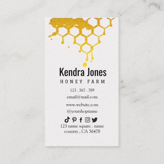 蜂の黄色ミニマルの蜂蜜のスプラッシュ 名刺 (裏面)