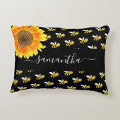 蜂の黒黄色ひまわり名文字 アクセントクッション (裏面)
