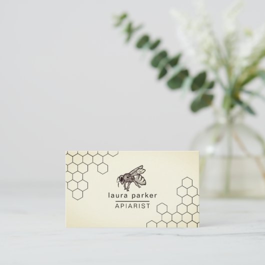 蜂はちみつ売り手APIARIST白黒六角バス 名刺 (スタンド正面)