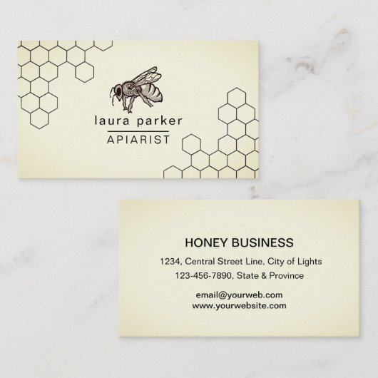 蜂はちみつ売り手APIARIST白黒六角バス 名刺 (正面/裏面)