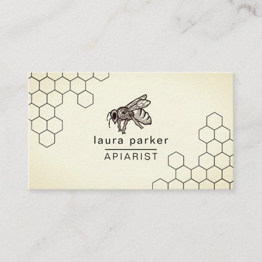 蜂はちみつ売り手APIARIST白黒六角バス 名刺 (正面)