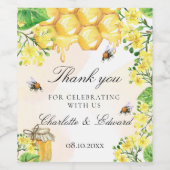 蜂は黄色の感謝してい花模様よ結婚。 ワインラベル (シングルラベル)