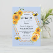 蜂ひまわり少年ライトブルー赤ちゃんシャワー郵便 招待状 (スタンド正面)