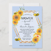 蜂ひまわり少年ライトブルー赤ちゃんシャワー郵便 招待状 (正面)