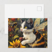 蜂や花が咲く猫 ポストカード (正面/裏面)