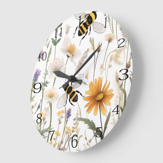 蜂や野草。 ラージ壁時計 (傾斜)