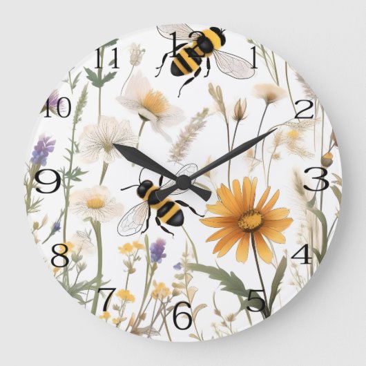 蜂や野草。 ラージ壁時計 (正面)