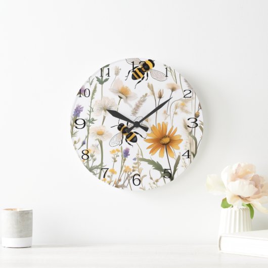 蜂や野草。 ラージ壁時計 (ホーム)