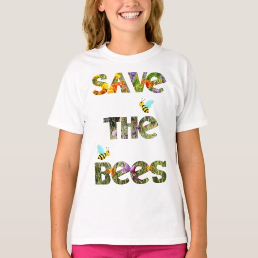 蜂を救え カラフルな野の花の草原 自然 Tシャツ (正面)