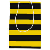 蜂インスパイア黄色及び黒い縞で飾ります ミディアムペーパーバッグ (裏面)