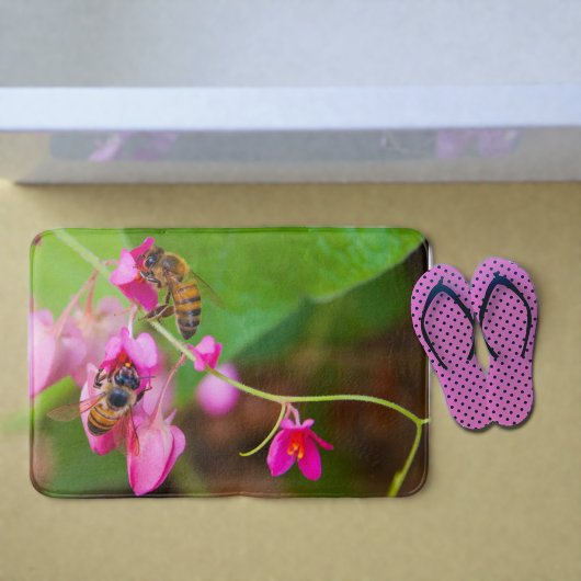 蜂オンサンゴつる植物花写真 バスマット