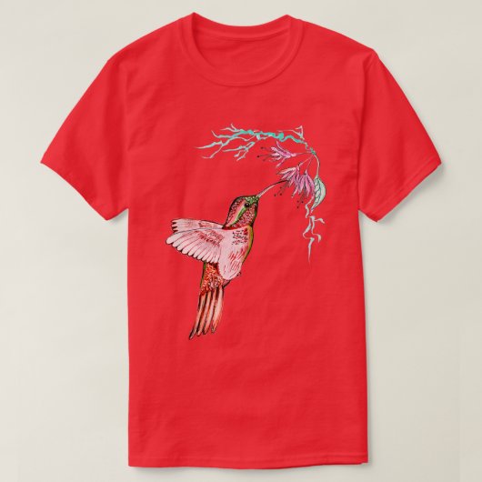 蜂ハミングバード美しい鳥好き Tシャツ (デザイン正面)