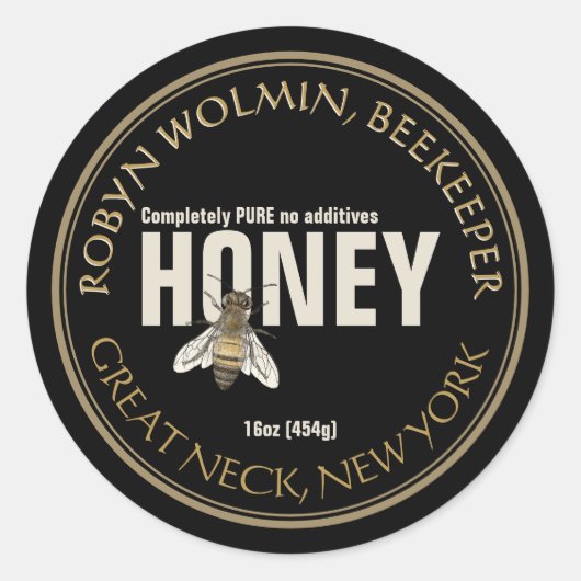 蜂ヴィンテージ付き黒ハニーラベモダンル ラウンドシール (正面)