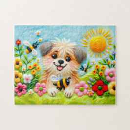 蜂感じが咲く庭の犬 ジグソーパズル