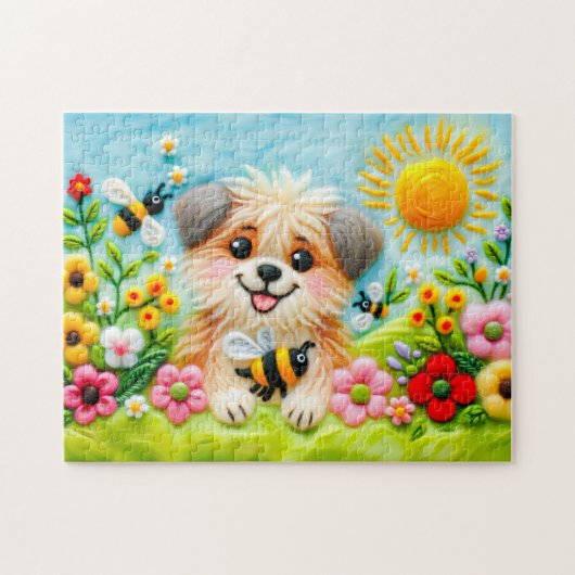 蜂感じが咲く庭の犬 ジグソーパズル (横)
