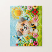 蜂感じが咲く庭の犬 ジグソーパズル (縦)