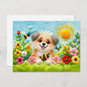 蜂感じが咲く庭の犬 ポストカード (正面/裏面)