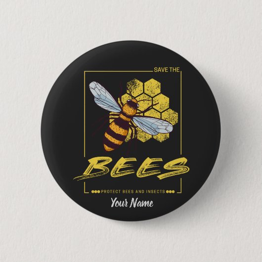蜂救飼主と養蜂家のためのミツバチ 缶バッジ (正面)