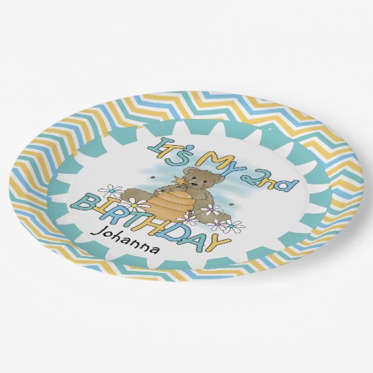 蜂蜜くまの第2ハッピーバースデーの紙皿 ペーパープレート (アングル)