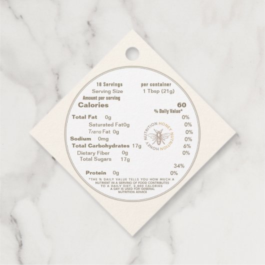 蜂蜜と栄養の事実金ゴールドアイボリーラベル フェイバータグ (裏面)