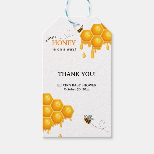蜂蜜の少し行く途中のハニカムの赤ちゃんシャワー ギフトタグ (正面)