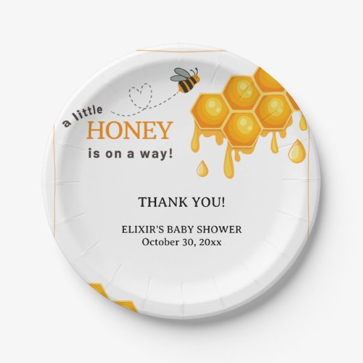 蜂蜜の少し行く途中のハニカムの赤ちゃんシャワー ペーパープレート (正面)