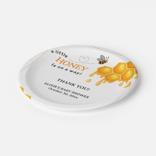 蜂蜜の少し行く途中のハニカムの赤ちゃんシャワー ペーパープレート (アングル)