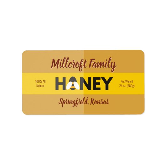 蜂蜜の暗い琥珀の蜜瓶の中で蜂 ラベル (正面)