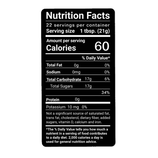 蜂蜜の栄養ファクト差出人住所ラベルブラック ラベル (正面)