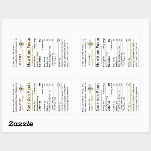 蜂蜜の栄養事実ラベル2020ヴィンテージビー金ゴールド 長方形シール (シート)