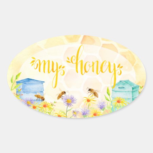 蜂蜜の瓶のステッカー 楕円形シール (正面)