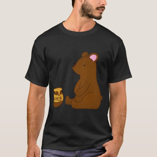 蜂蜜の瓶を持つクマの家族の少年 Tシャツ (正面)