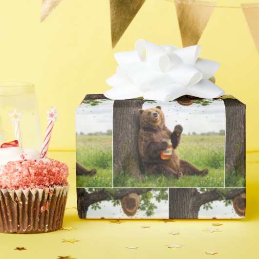 蜂蜜の瓶を持つ熊 ラッピングペーパー (誕生日パーティー)