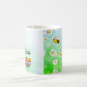 蜂蜜の種類フローラ緑の昆虫漫画文字 コーヒーマグカップ (中央)
