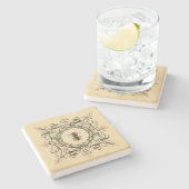 蜂蜜の蜂およびヴィンテージの華美なフレーム ストーンコースター (横)