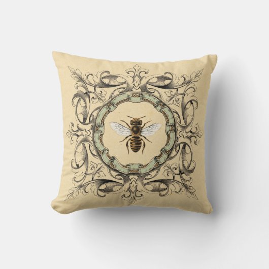 蜂蜜の蜂およびヴィンテージのOranteフレーム クッション (正面)