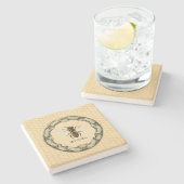 蜂蜜の蜂およびヴィンテージフレーム ストーンコースター (横)