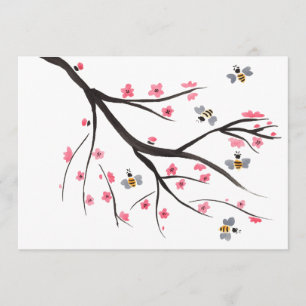 蜂蜜の蜂および桜の招待状 招待状