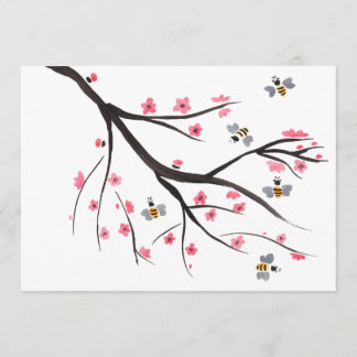 蜂蜜の蜂および桜の招待状 招待状