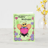 蜂蜜の蜂のハートの芸術のハッピーバースデー カード (黄色い花)