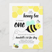蜂蜜の蜂の黄色およびミントの最初誕生日 招待状 (正面/裏面)