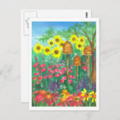 蜂蜜の蜂のSkepのヒマワリの水彩画の庭 ポストカード (正面/裏面)