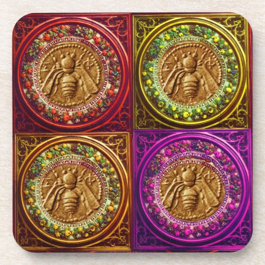 蜂蜜の蜂/赤い緑のフィレンツェの花の王冠 コースター (正面)