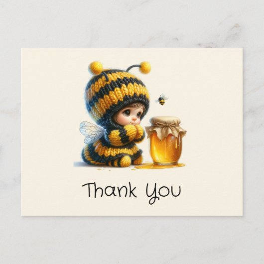 蜂蜜の衣装を着たかわいい女の子ありがとう ポストカード (正面)