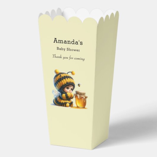 蜂蜜の赤ちゃんシャワーが付いた、かわいいビー服の少女|過去記事 フェイバーボックス (正面)