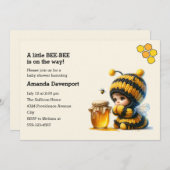 蜂蜜の赤ちゃんシャワーが付いた、かわいいビー服の少女|過去記事 招待状 (正面/裏面)