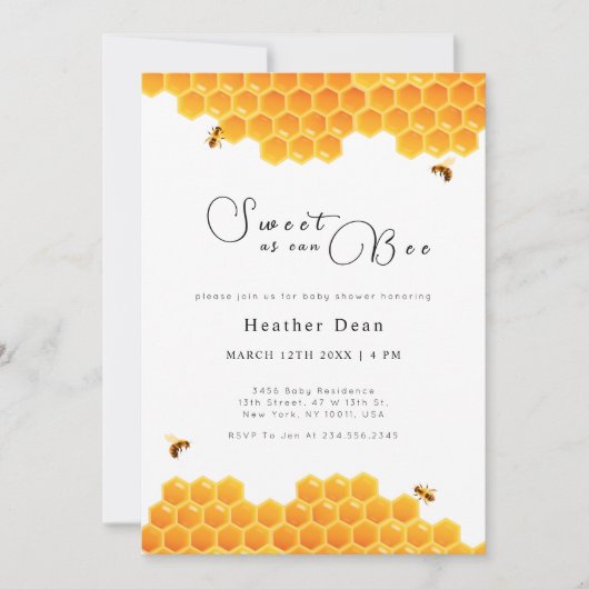 蜂蜜の赤ちゃんシャワー缶のミニマリスト甘い 招待状 (正面)