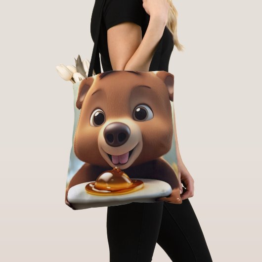 蜂蜜を愛するクマ トートバッグ (クローズアップ)