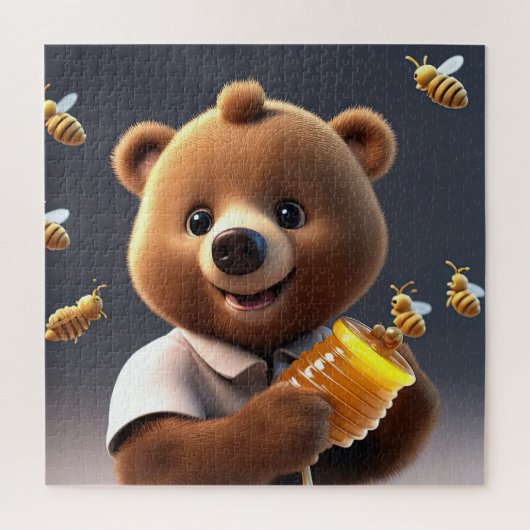蜂蜜を愛する茶色のクマ食べの漫画 ジグソーパズル (縦)