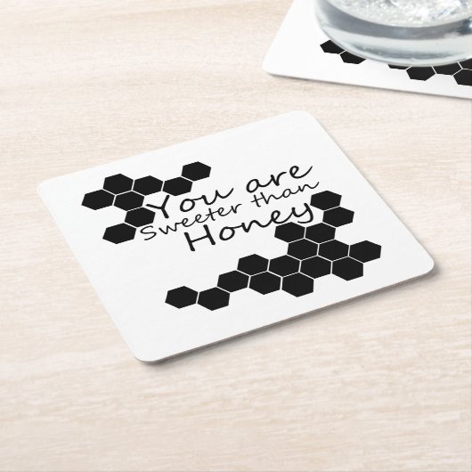 蜂蜜テーマ前向き語 スクエアペーパーコースター (アングル)